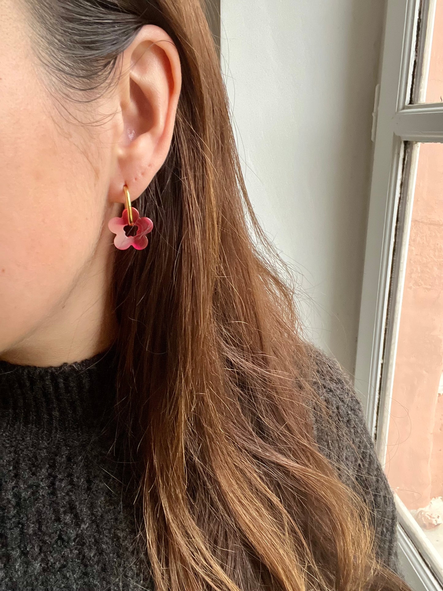 FLORES acétate - Boucles d’oreilles fleur ROSE
