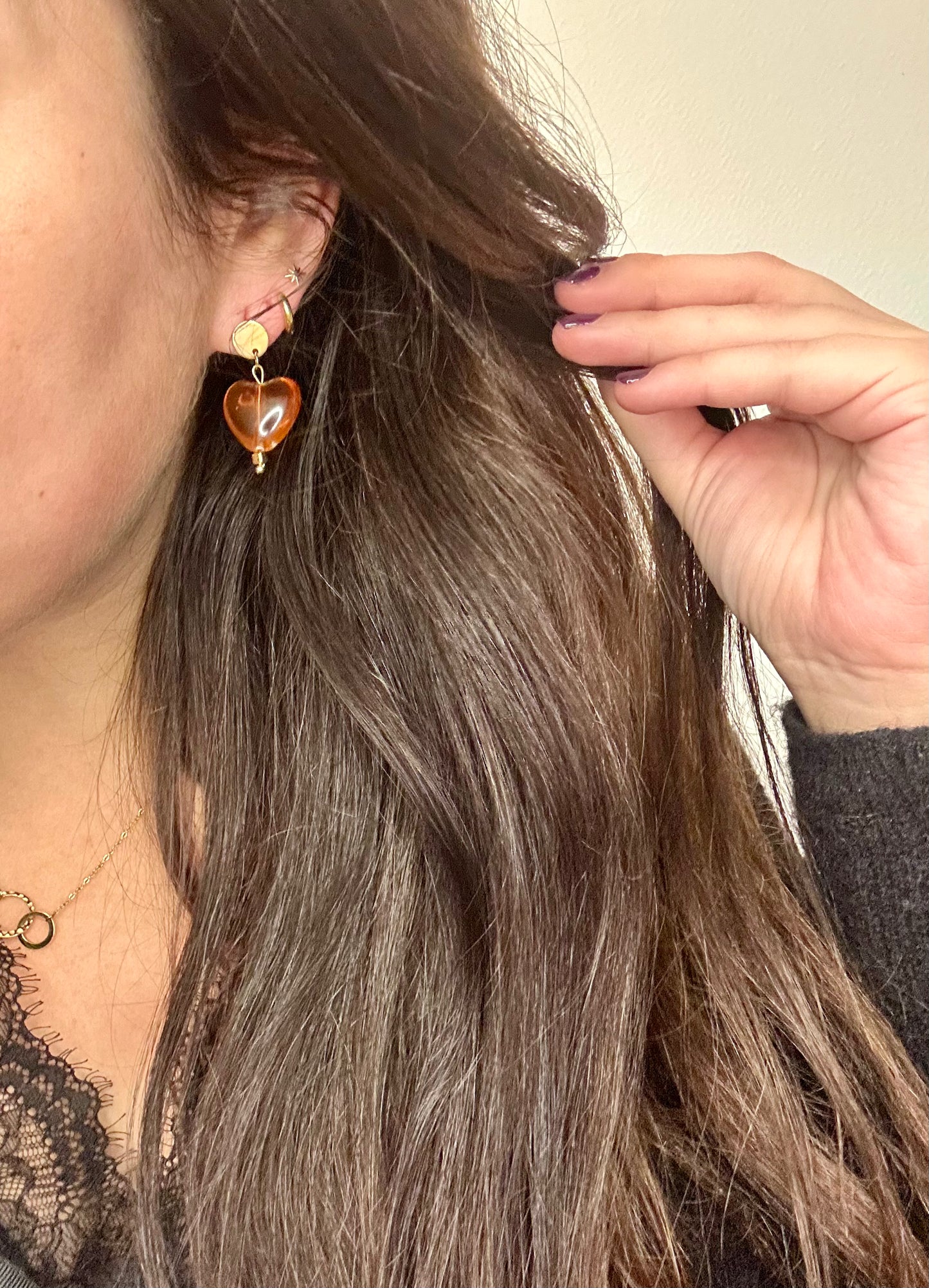 LOVE - Boucle d’oreille cœur marron