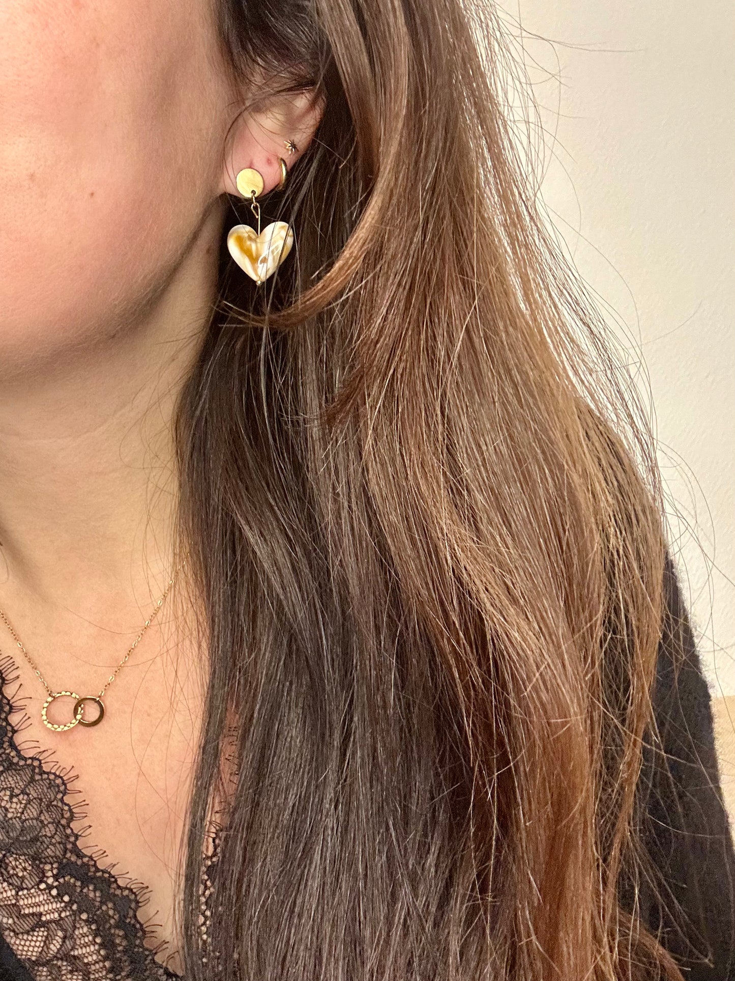 LOVE - Boucle d’oreille cœur caramel