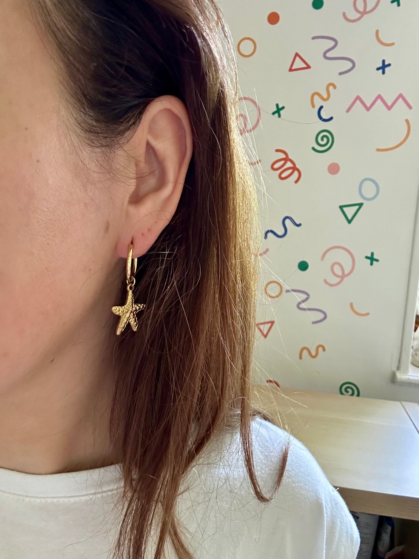 Gold star - Boucles d’oreilles dorées & étoile de mer