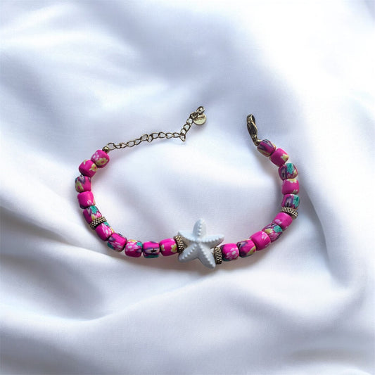 Playa- Bracelet perles acryliques rose et étoile blanche
