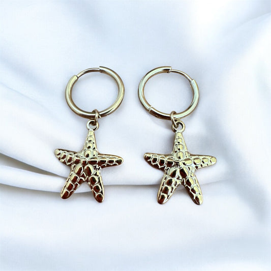 Gold star - Boucles d’oreilles dorées & étoile de mer