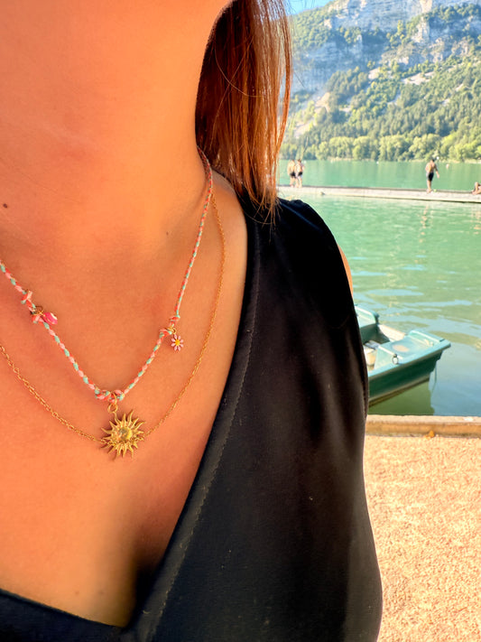 SOLAR- Collier doré,  corde &breloques