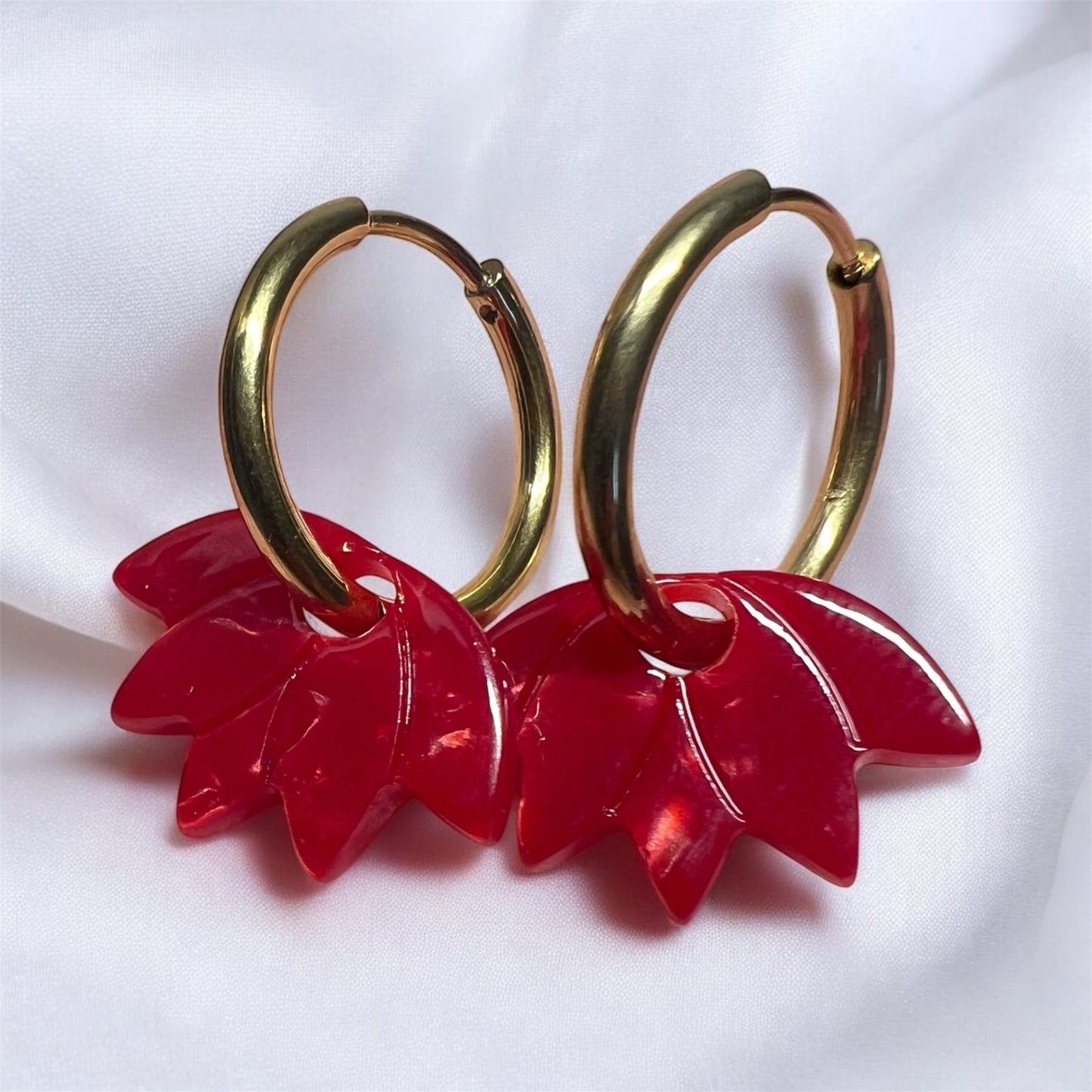 LOTUS acétate - Boucles d’oreilles fleur rouge