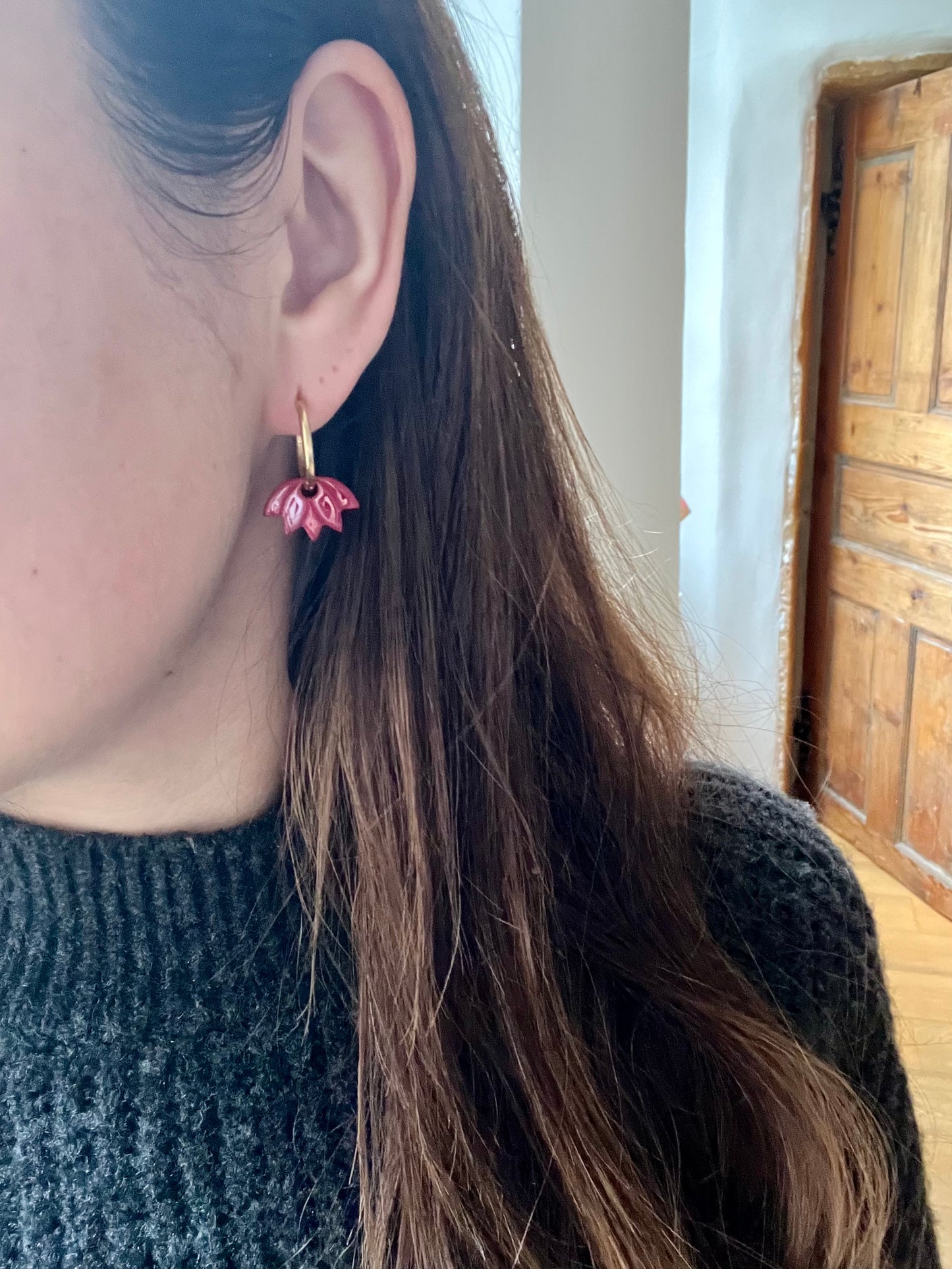 LOTUS acétate - Boucles d’oreilles fleur rouge