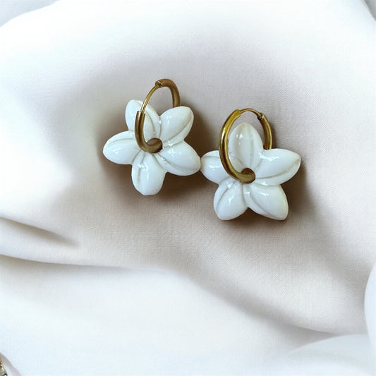 Tahití blanc - Boucles d’oreilles & fleur de Tahití