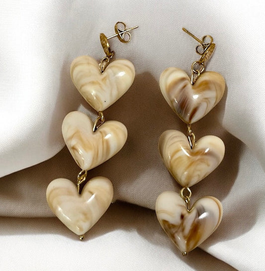 TRIOLOVE - Boucle d’oreille cœur caramel x3