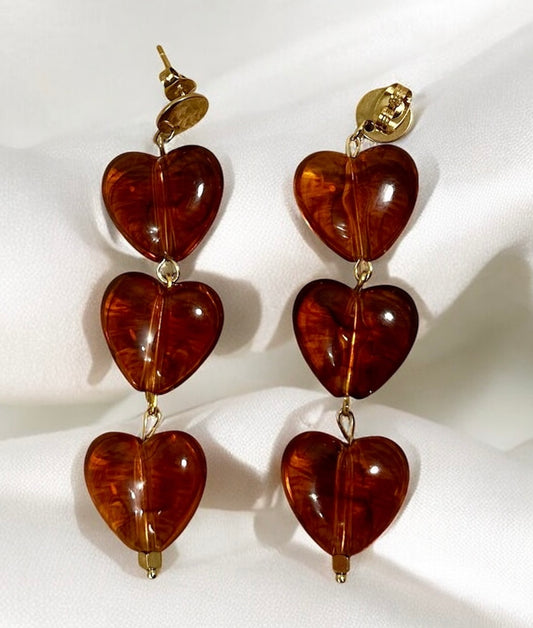 TRIOLOVE - Boucle d’oreille cœur marron x3